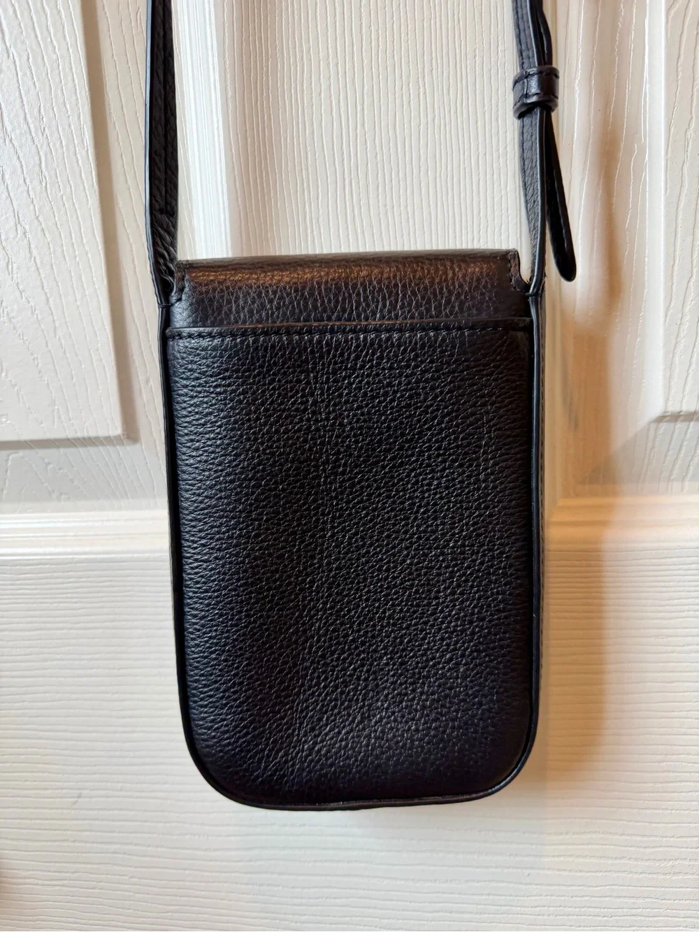 TORY BURCH Miller Black Pebbled Leather Phone Crossbody with Gold Logo